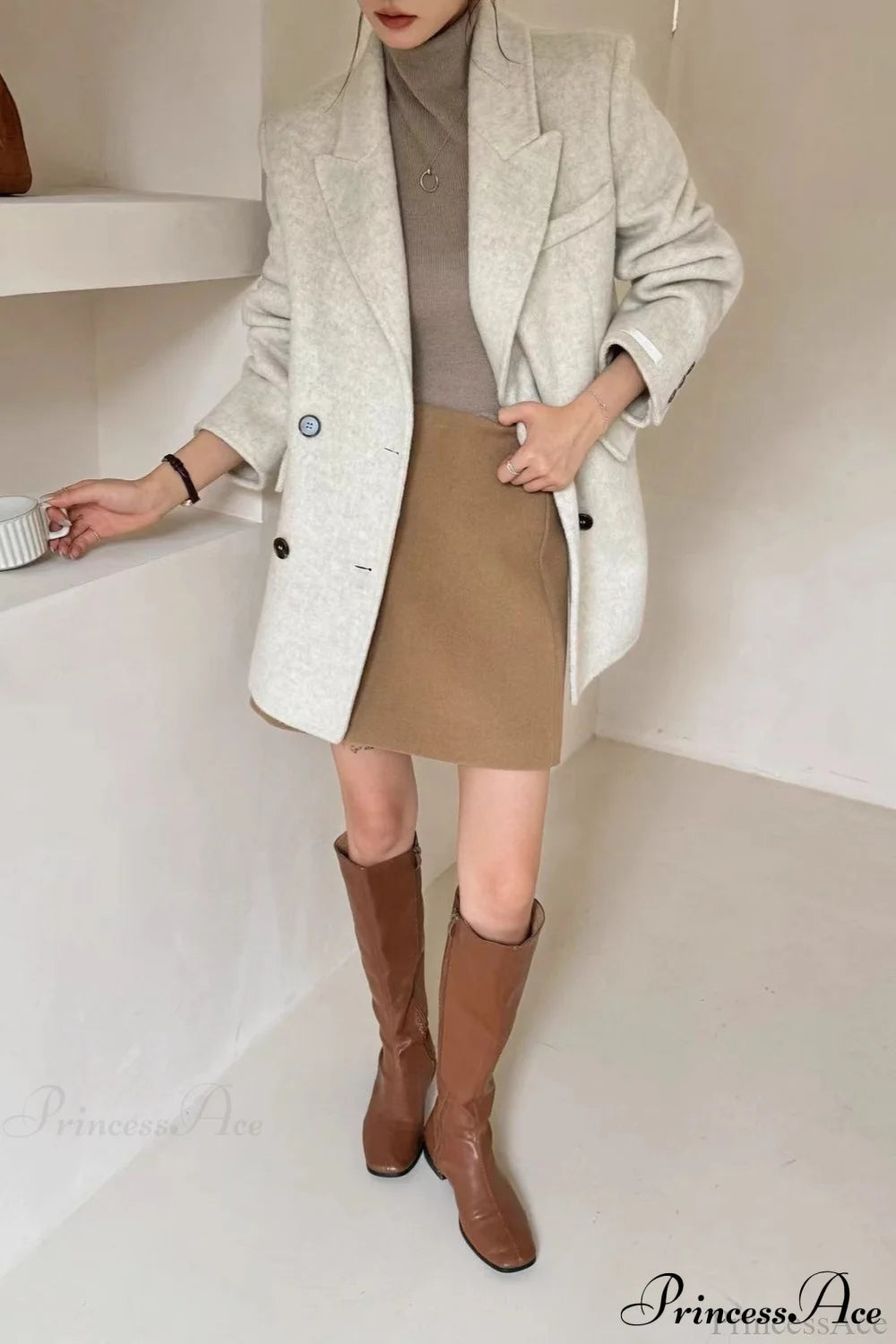 Tailored Collar Double-Face Wool Midi Coat