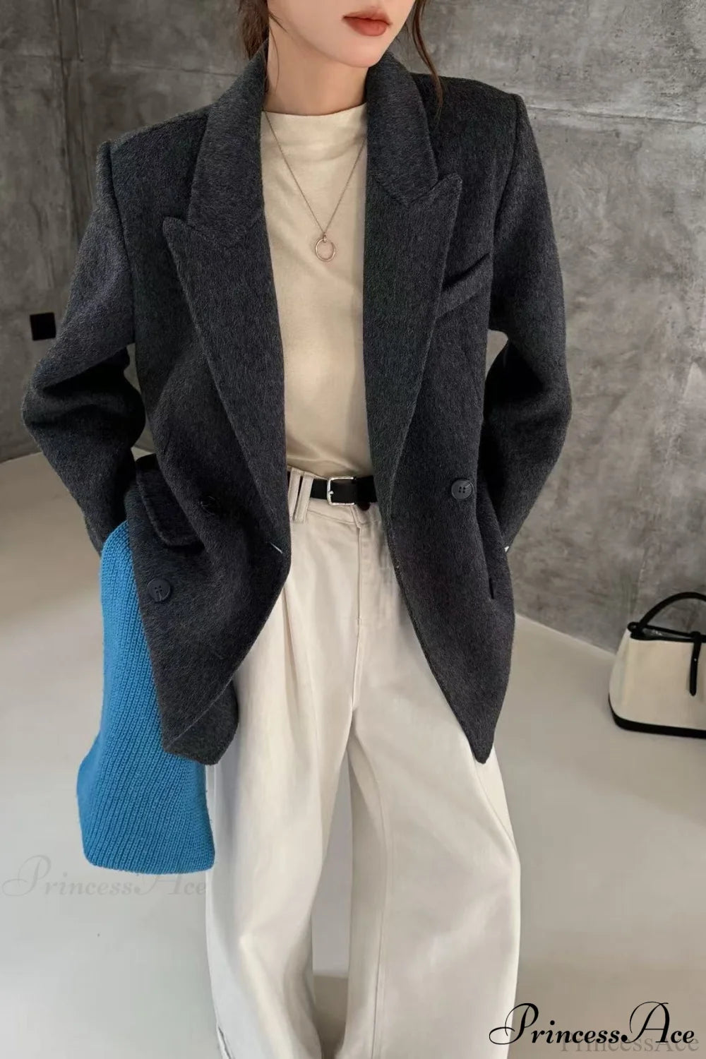 Tailored Collar Double-Face Wool Midi Coat