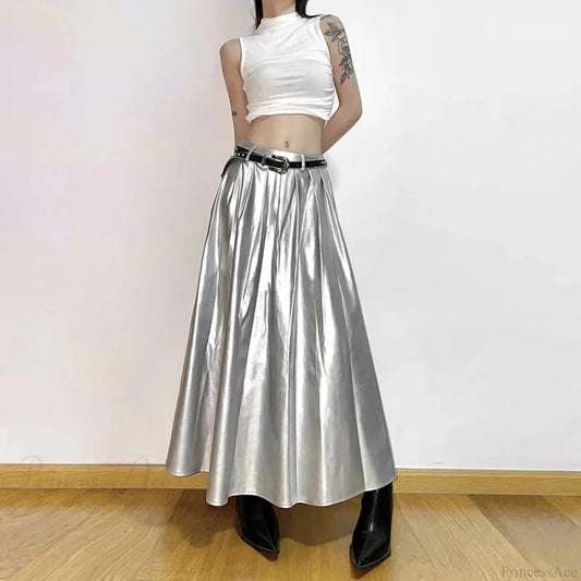Tall Waist Folded Futuristic Skirt silver / S
