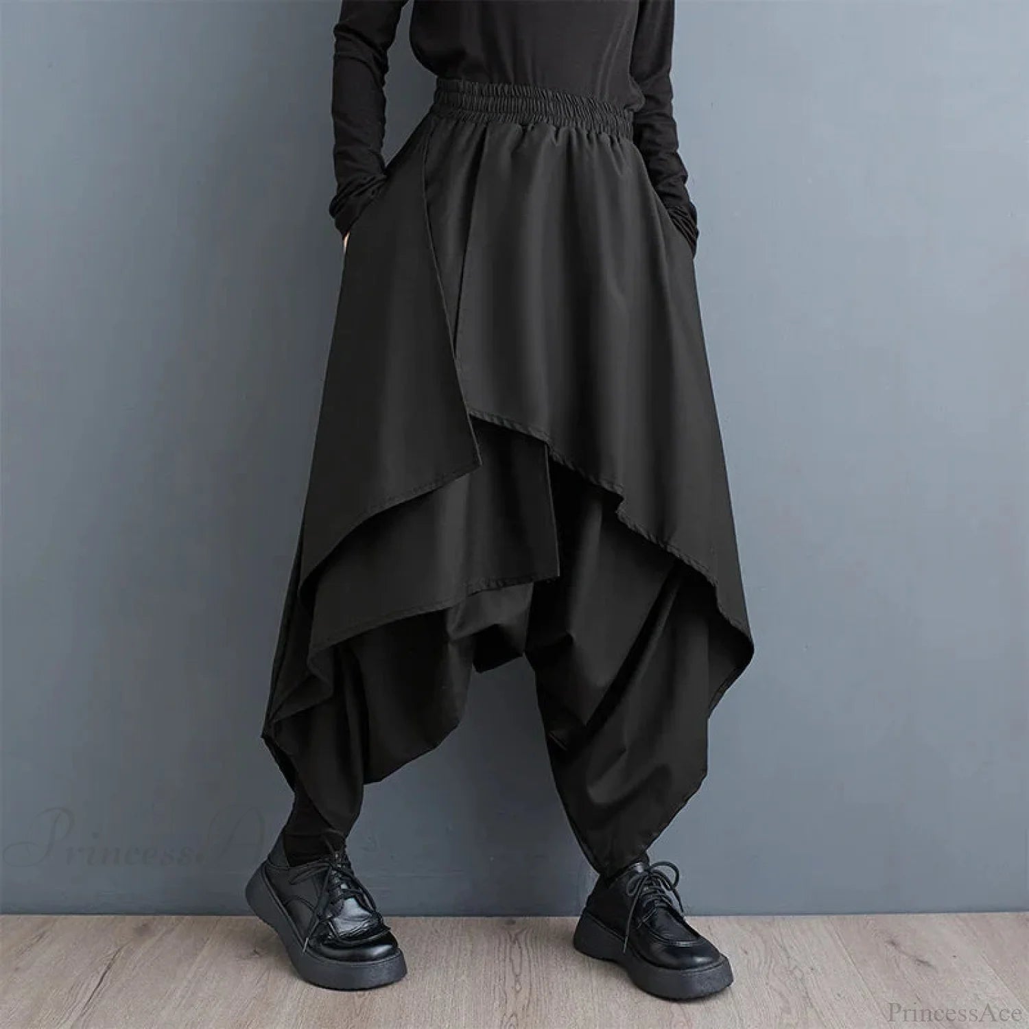 Tall Waist Gothic Broad Leg Pant black / One Size