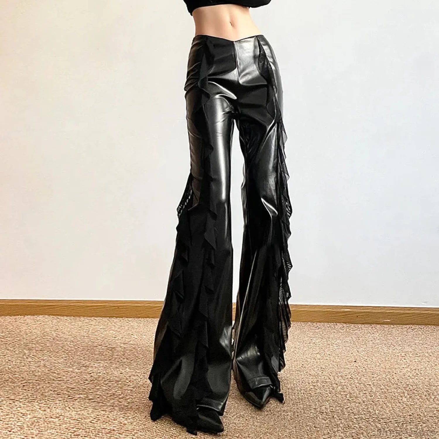 Tall Waist Gothic False PU Mesh Pant Black / S