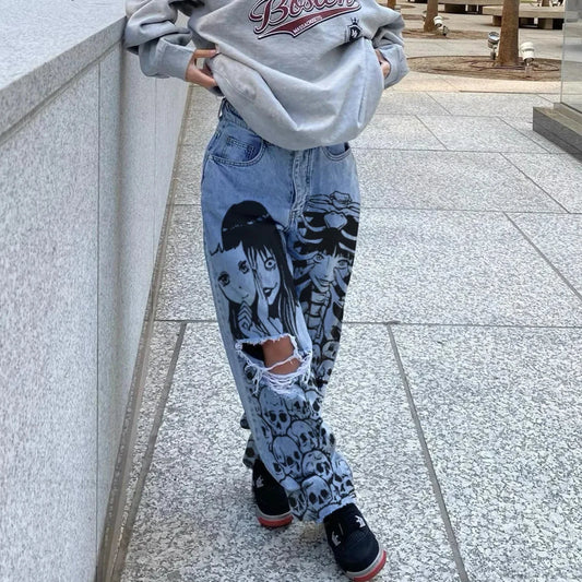Tall Waist Torn Dark Denim Pant Dark Blue / S