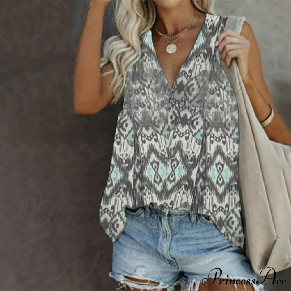 Vintage Geometric Print Tank Top Gray best Best Sellings clothes Plus Size Sale tops Topseller