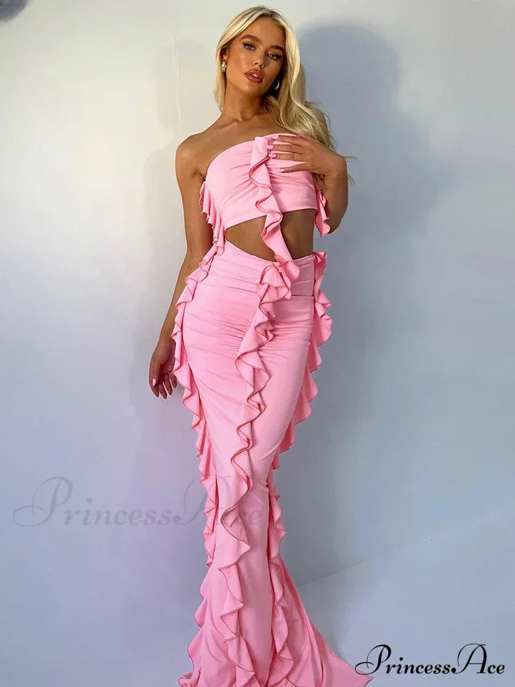 Tassel Birthday Party Outfits Maxi Dress Pink / S