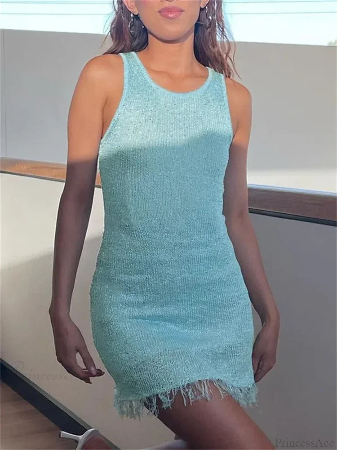 Tassel Patchwork Hollow-Out Mini Dress Blue / S minidress-250223