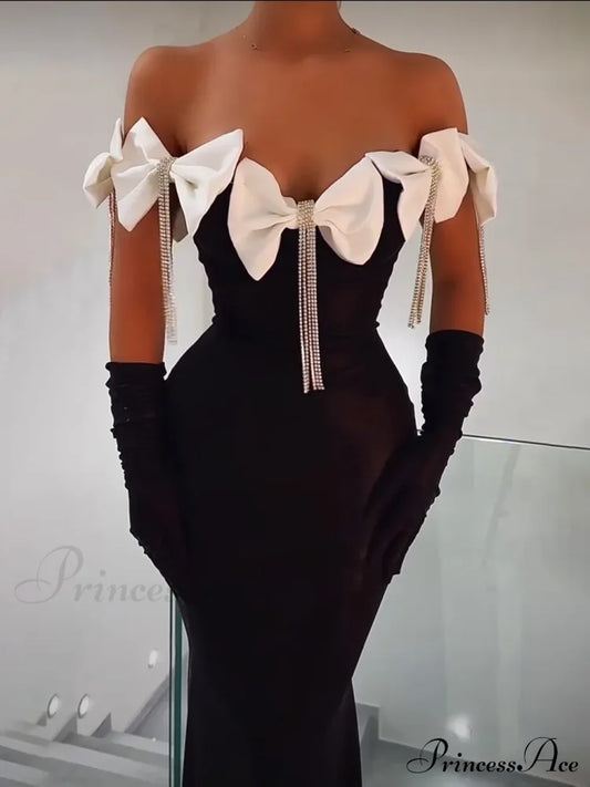 Tassel White Bows Off-The-Shoulder Party Dress Black / Xs Partydress-241208