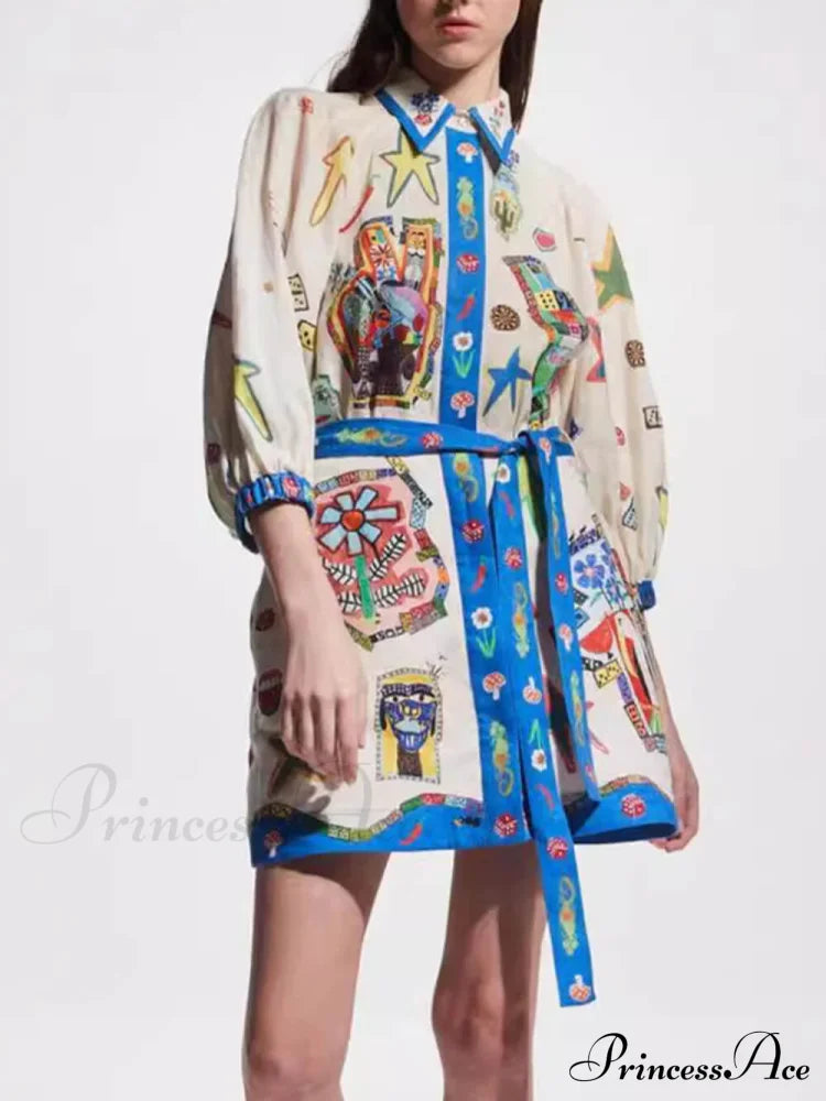 Temperament Peplum Stylish Printed Cardigan Dress Blue / S Dresses