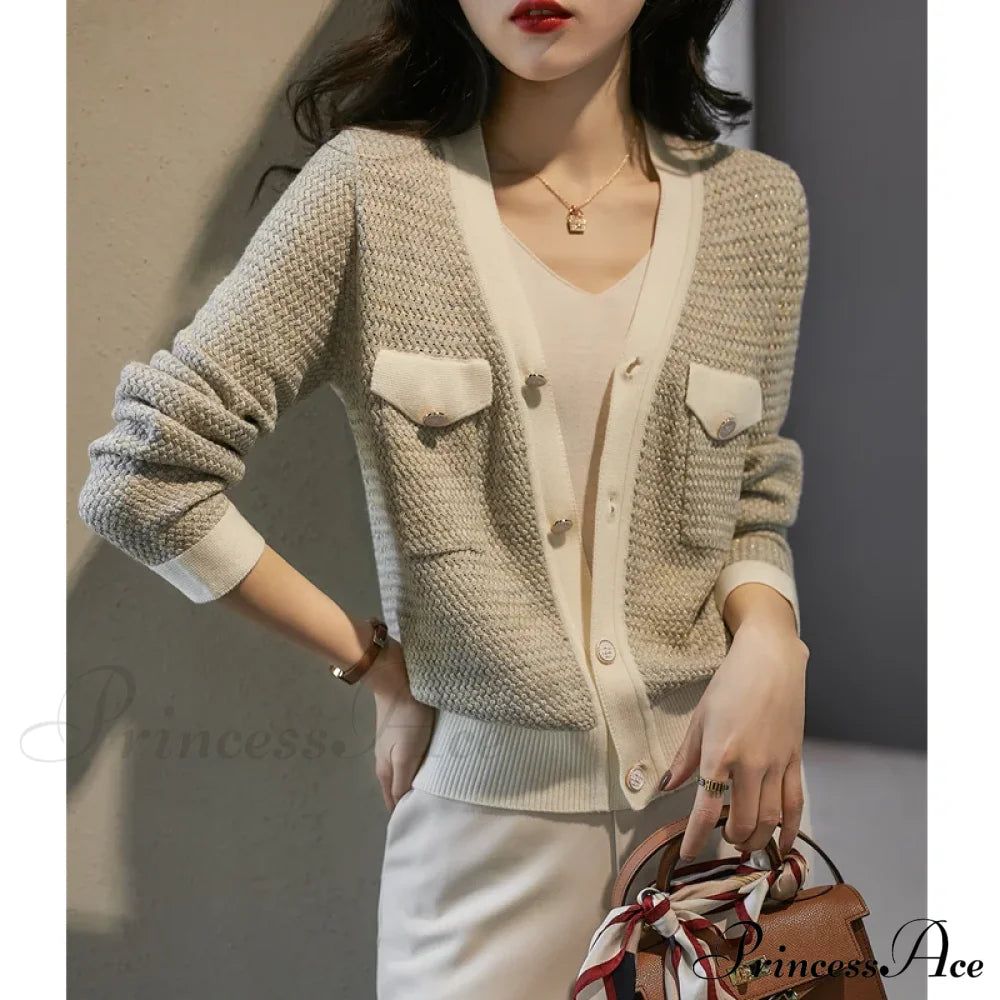 Temperament Small Fragrant Wind Cashmere Loose V-Neck Thin Cardigan