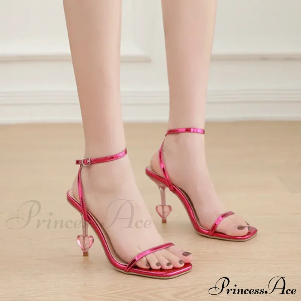 Temperament Square Head Thin High-Heeled Sandals Open Toe Narrowband Anklebuckle Strap Banquet High