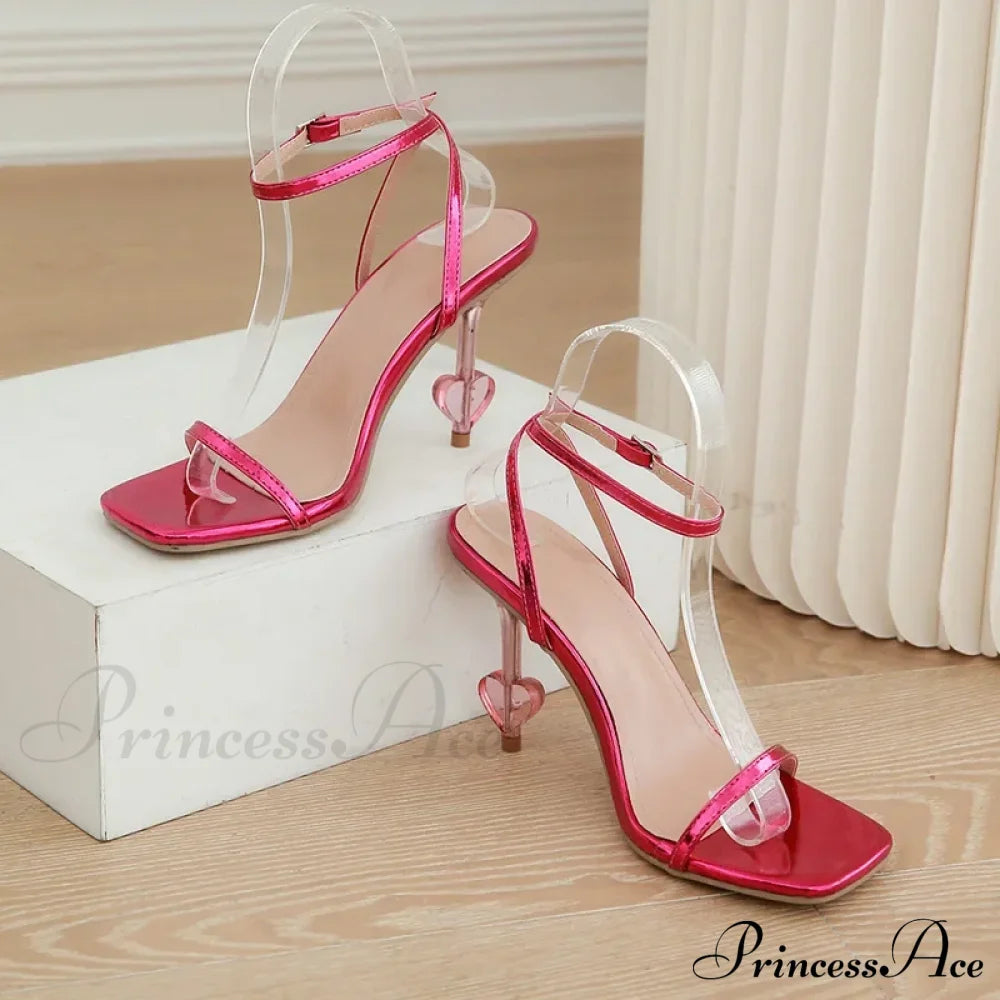 Temperament Square Head Thin High-Heeled Sandals Open Toe Narrowband Anklebuckle Strap Banquet High