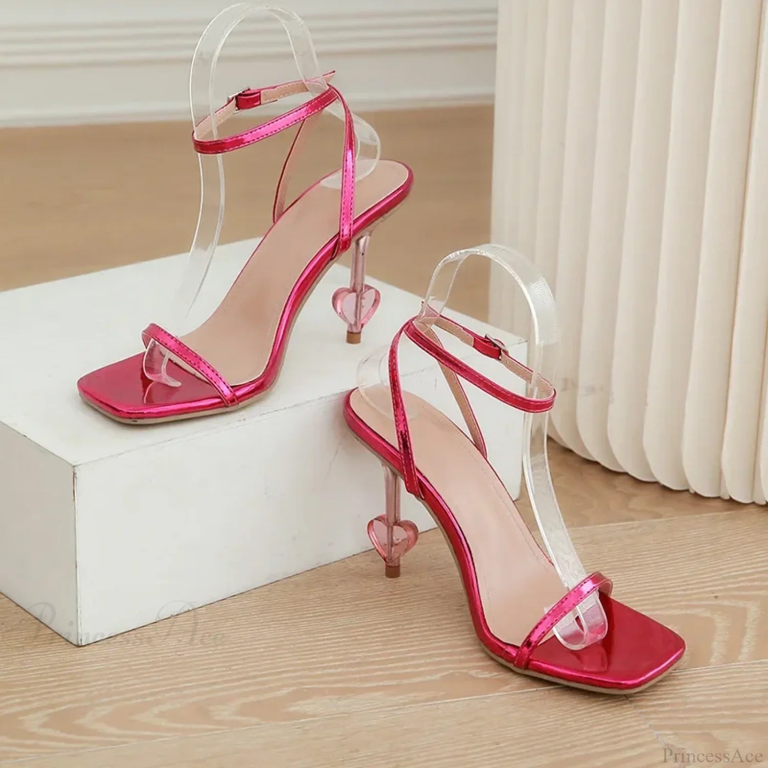 Temperament Square Head Thin High-Heeled Sandals Open Toe Narrowband Anklebuckle Strap Banquet High