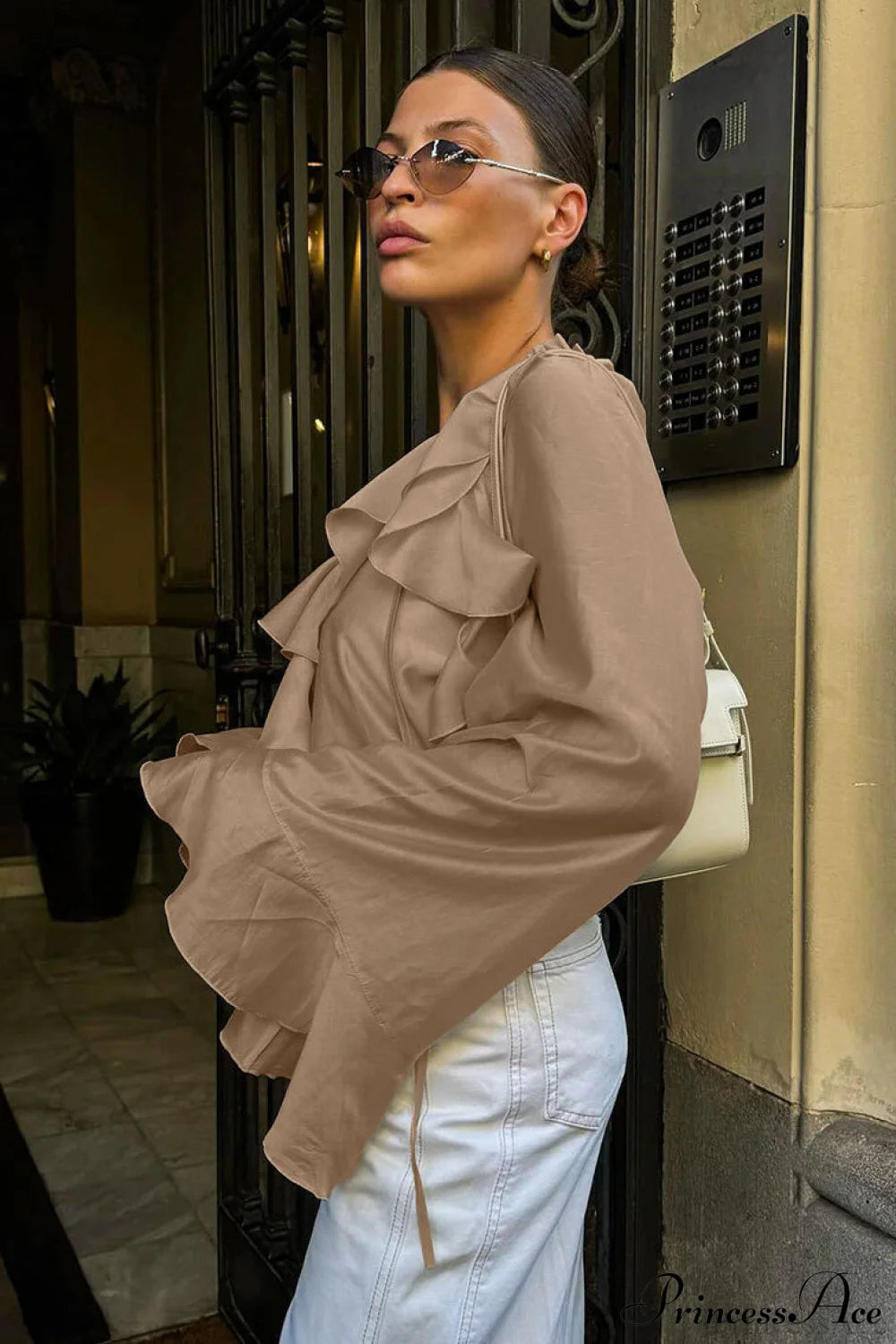 Tencel Ruffled Tie Double Layer Blouse