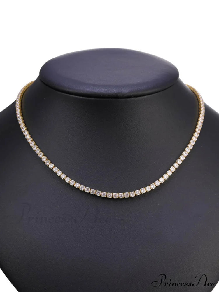 Tennis Gold Necklace Cubic Zirconia Crystal Choker Necklace