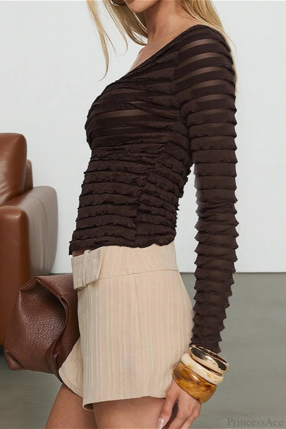 Textured Solid Long Sleeve Tee