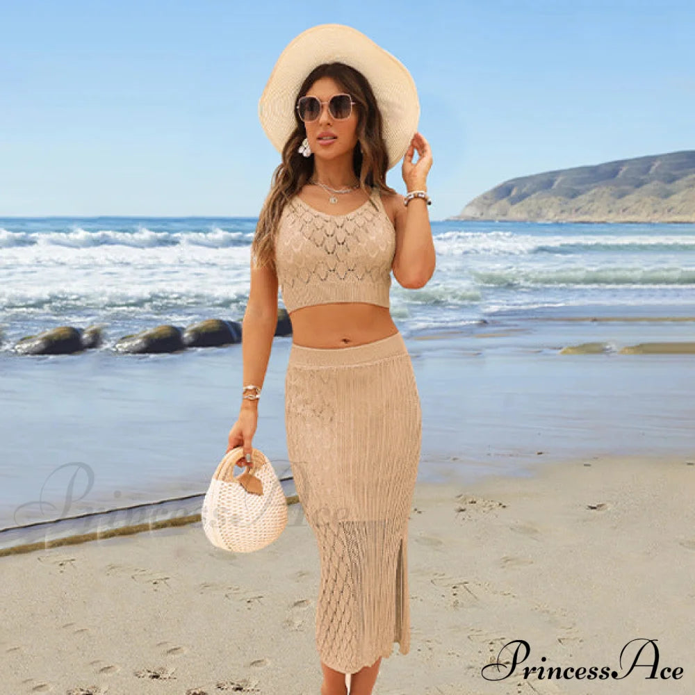 Theodora Formal Stylish Two Piece Dress Khaki / S S.o. 2-Piece