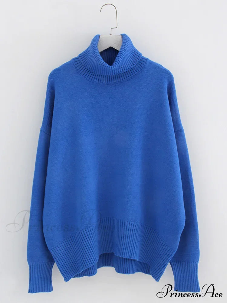 Thick Cozy Oversize Warm White High Neck Knitted Casual Comfortable Sweater Blue / S Sweaters-L