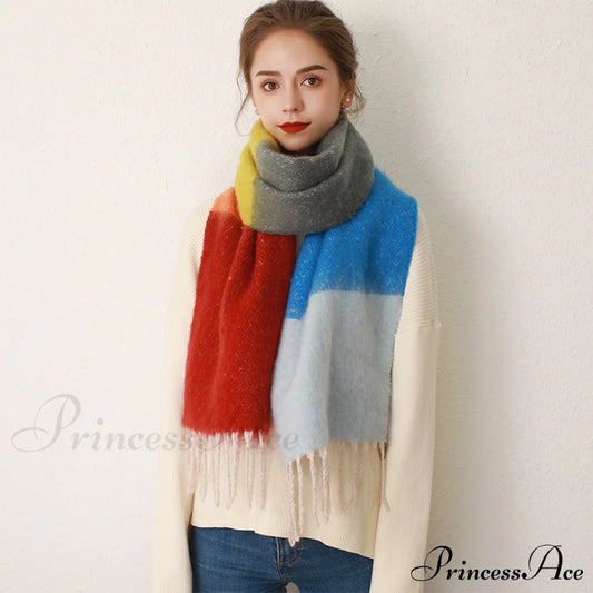 Thick Cozy Stylish Warm Trendy Classic Soft Color-Blocked Scarf