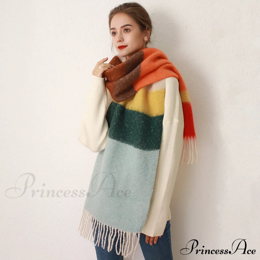 Thick Cozy Stylish Warm Trendy Classic Soft Color-Blocked Scarf