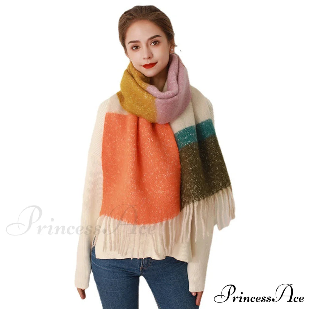 Thick Cozy Stylish Warm Trendy Classic Soft Color-Blocked Scarf