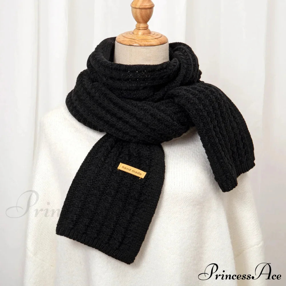 Thick Knitted Cashmere Lady Korean Style Winter Scarf Black Scarfs-L