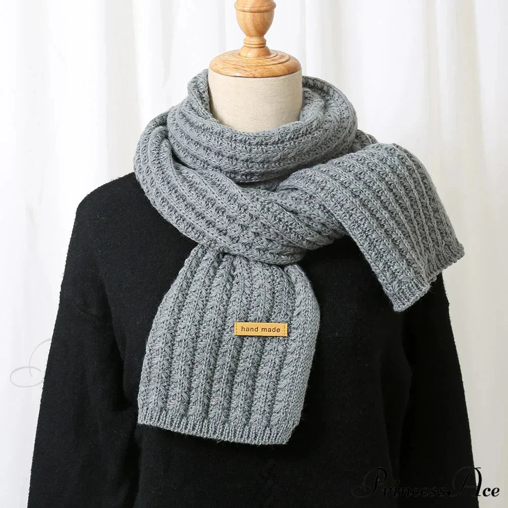 Thick Knitted Cashmere Lady Korean Style Winter Scarf Dark Grey Scarfs-L