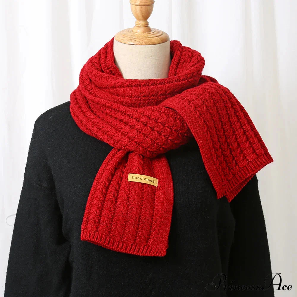 Thick Knitted Cashmere Lady Korean Style Winter Scarf Dark Red Scarfs-L