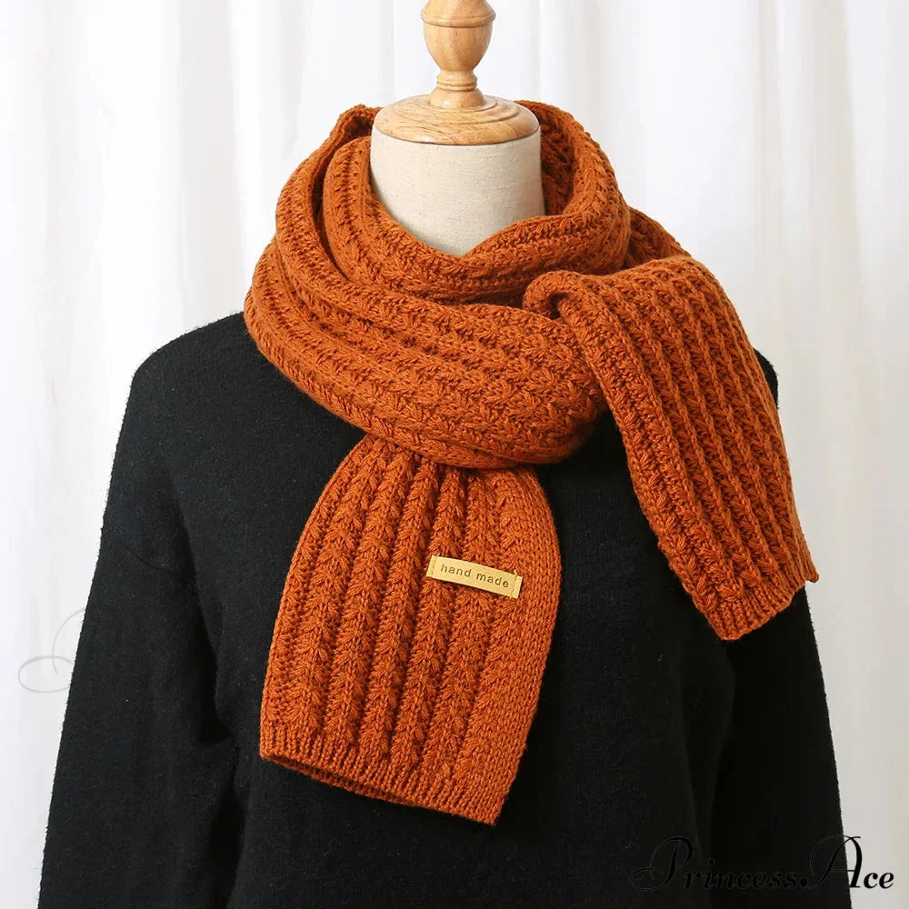 Thick Knitted Cashmere Lady Korean Style Winter Scarf Orange Scarfs-L