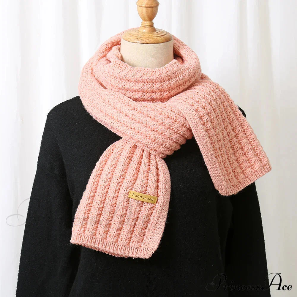 Thick Knitted Cashmere Lady Korean Style Winter Scarf Pink Scarfs-L