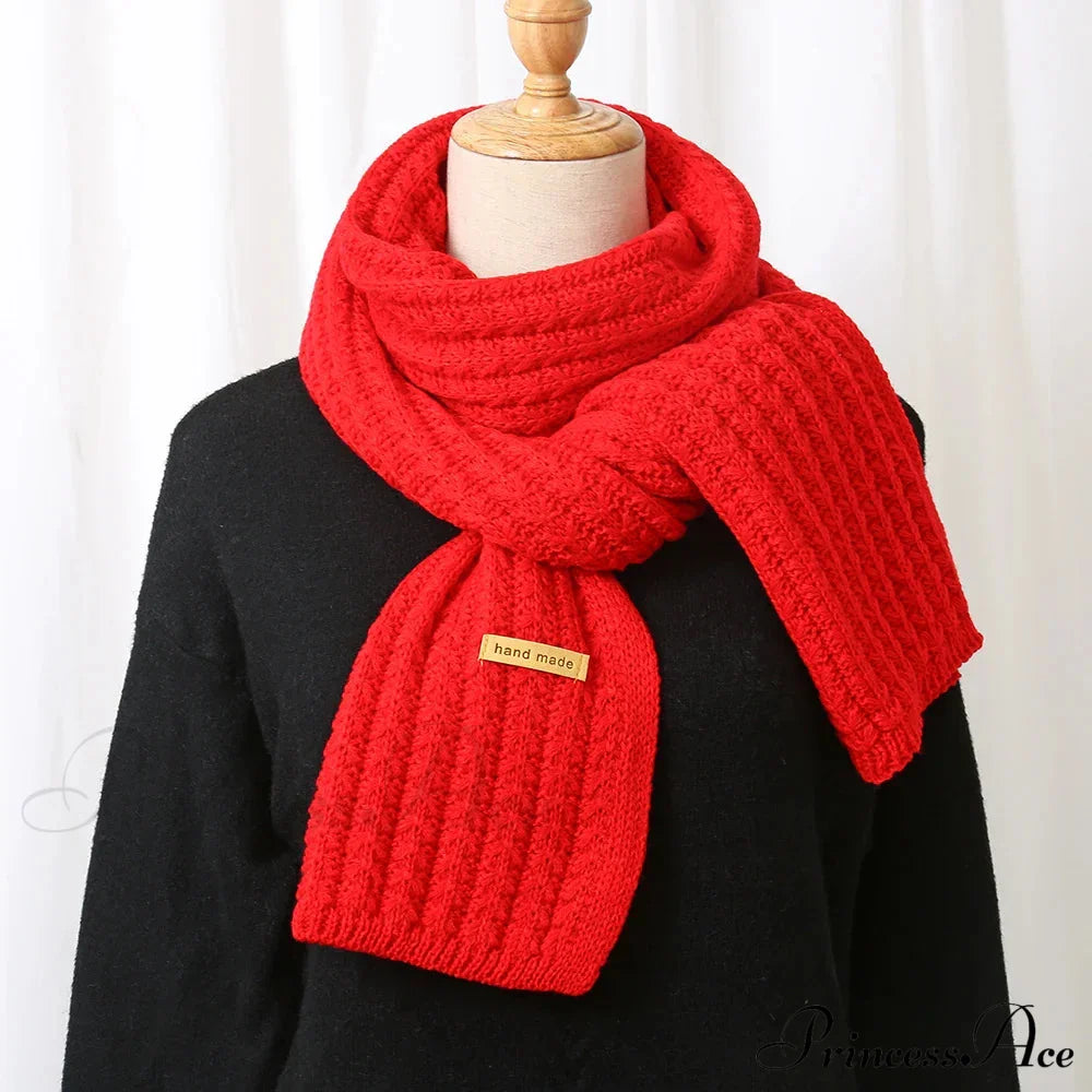 Thick Knitted Cashmere Lady Korean Style Winter Scarf Red Scarfs-L