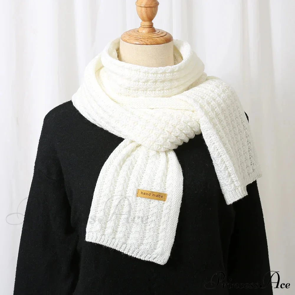 Thick Knitted Cashmere Lady Korean Style Winter Scarf White Scarfs-L