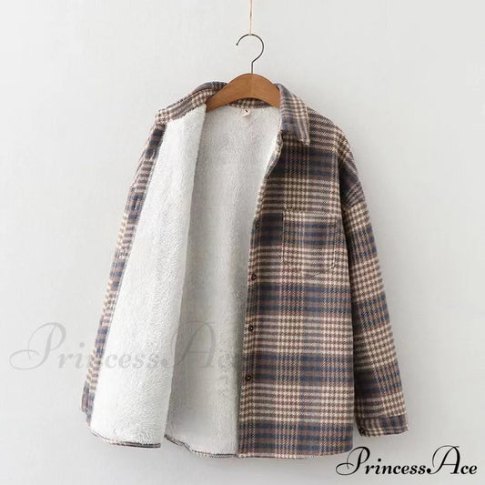 Thick Velvet Plaid Shirts Jacket