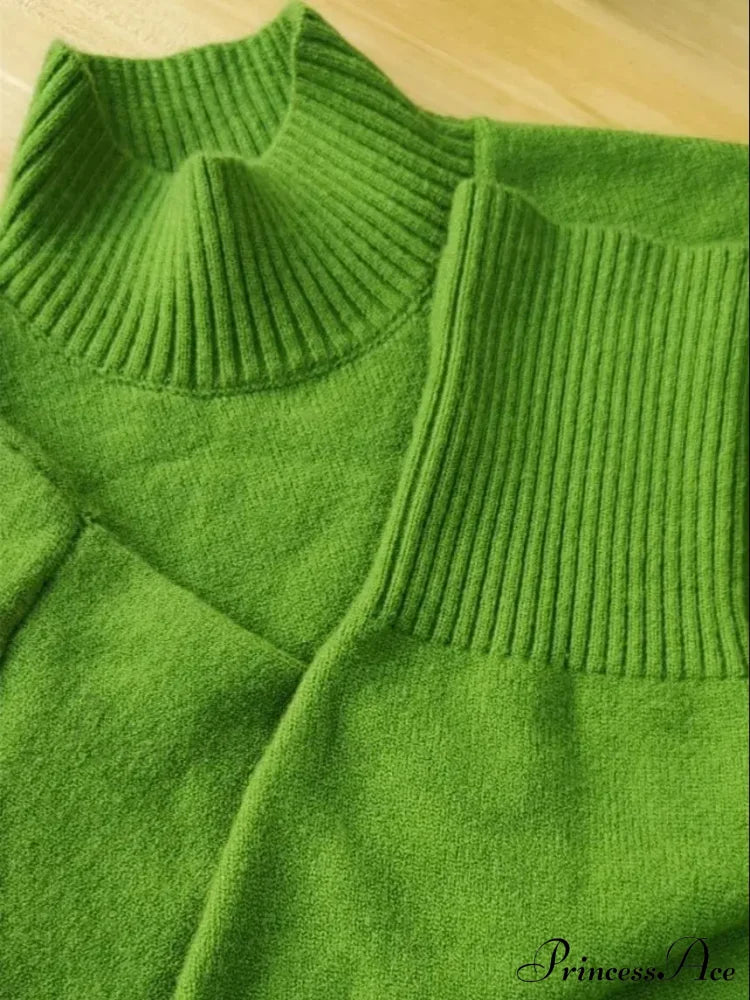 Thick Warm Oversized Casual Autumn Winter Knitted Green Christmas Sweater Sweaters-L