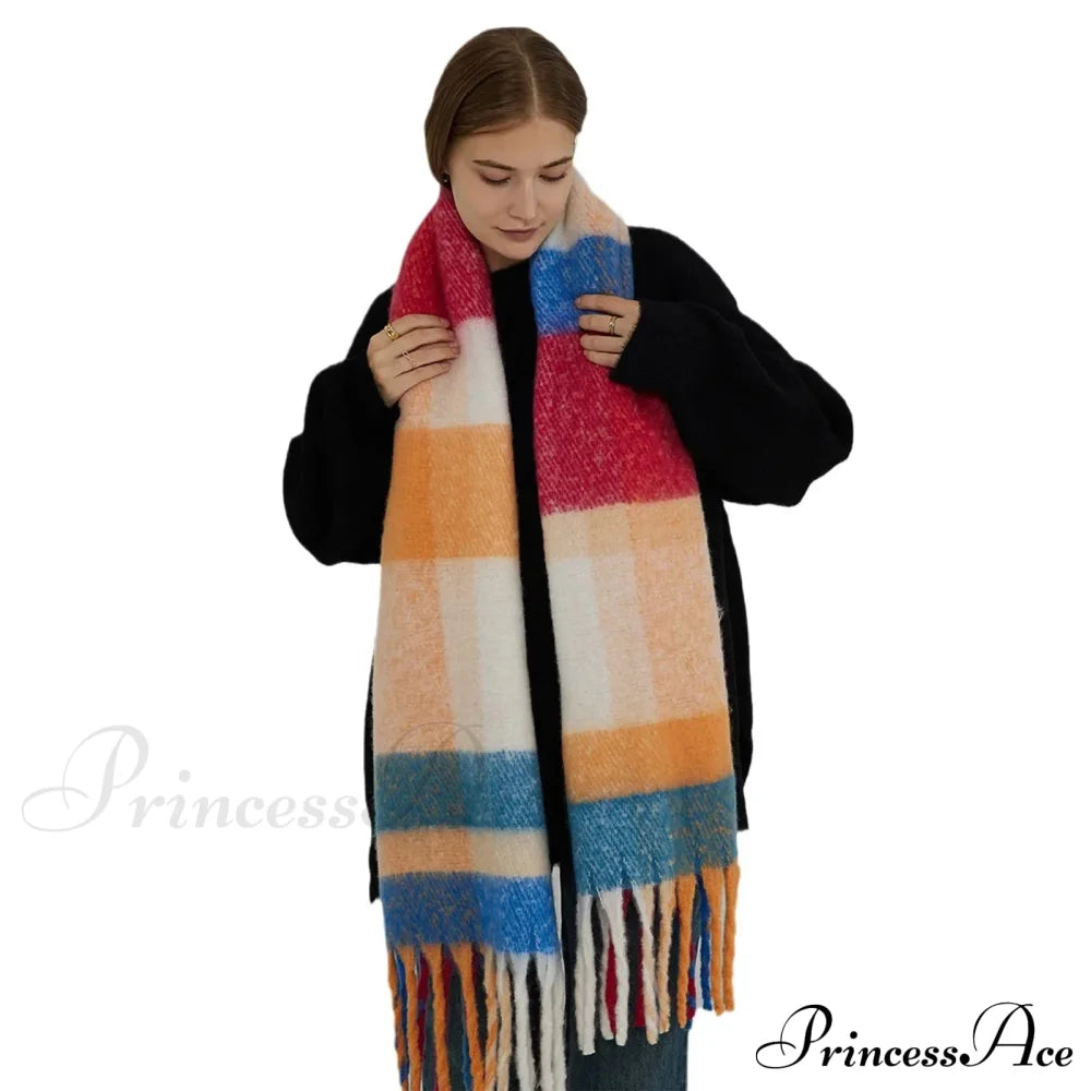 Thick Warm Tassel Contrast Color Scarf For Autumn/Winter Scarfs-L