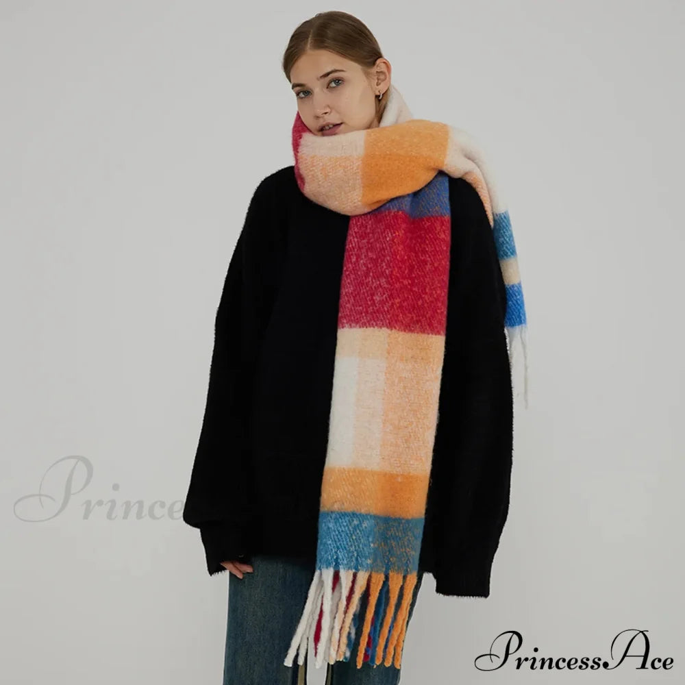 Thick Warm Tassel Contrast Color Scarf For Autumn/Winter Scarfs-L