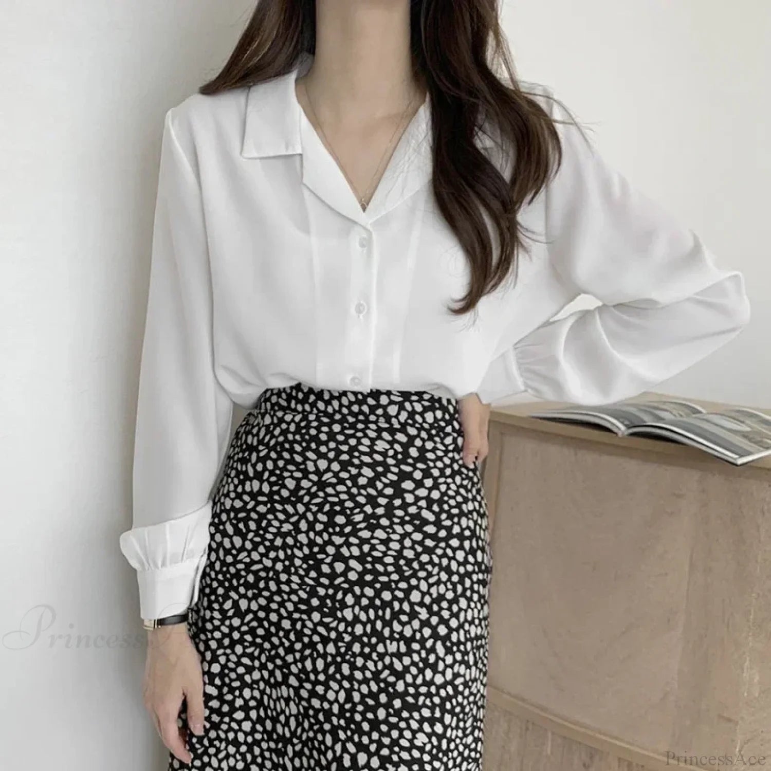 Thin Solid Color Long Sleeve Turn Down Collar Blouse blouse-250126