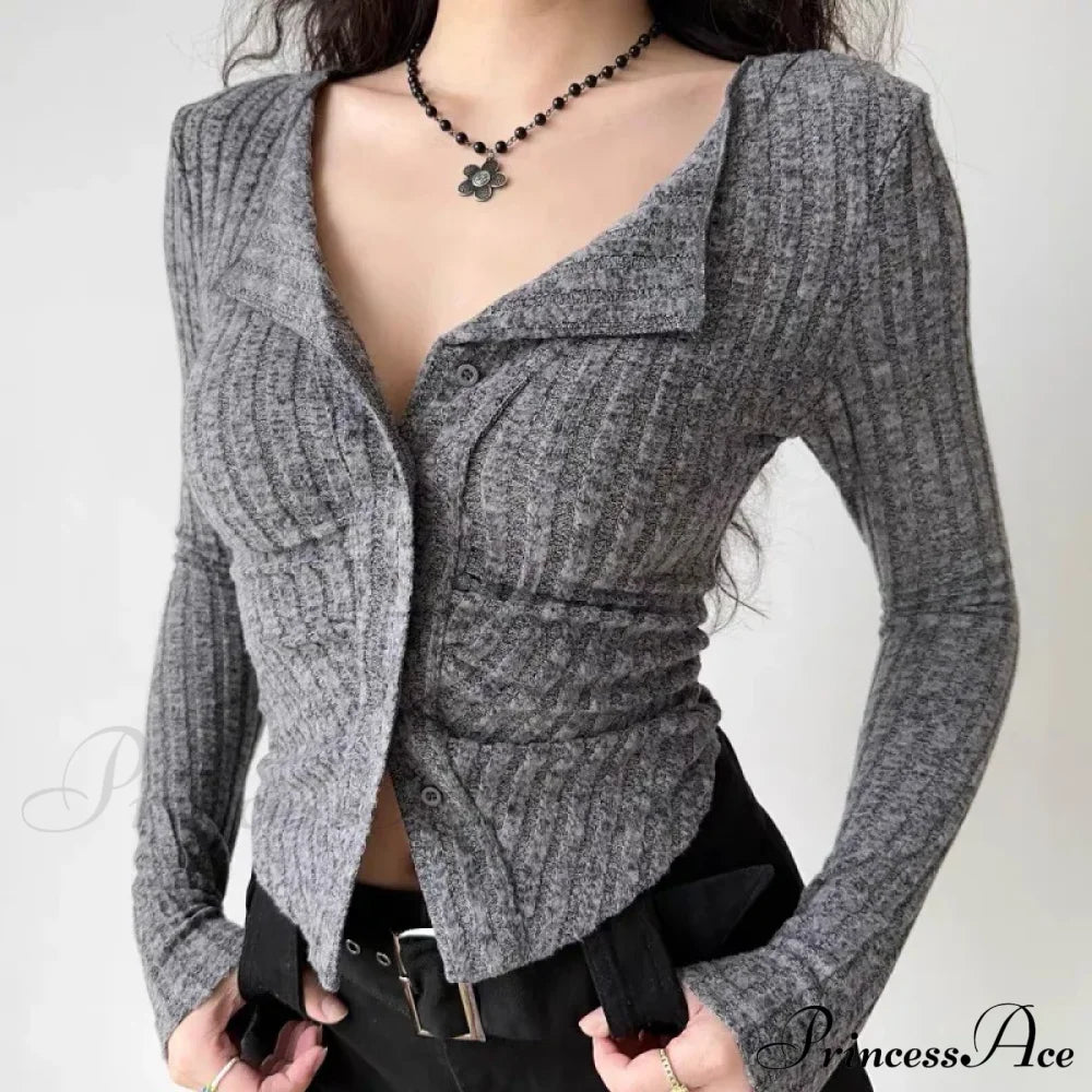 Thin Vintage Cozy Long Sleeve Elegant Single-Breasted Stylish Jumper Sweater Sweaters-L