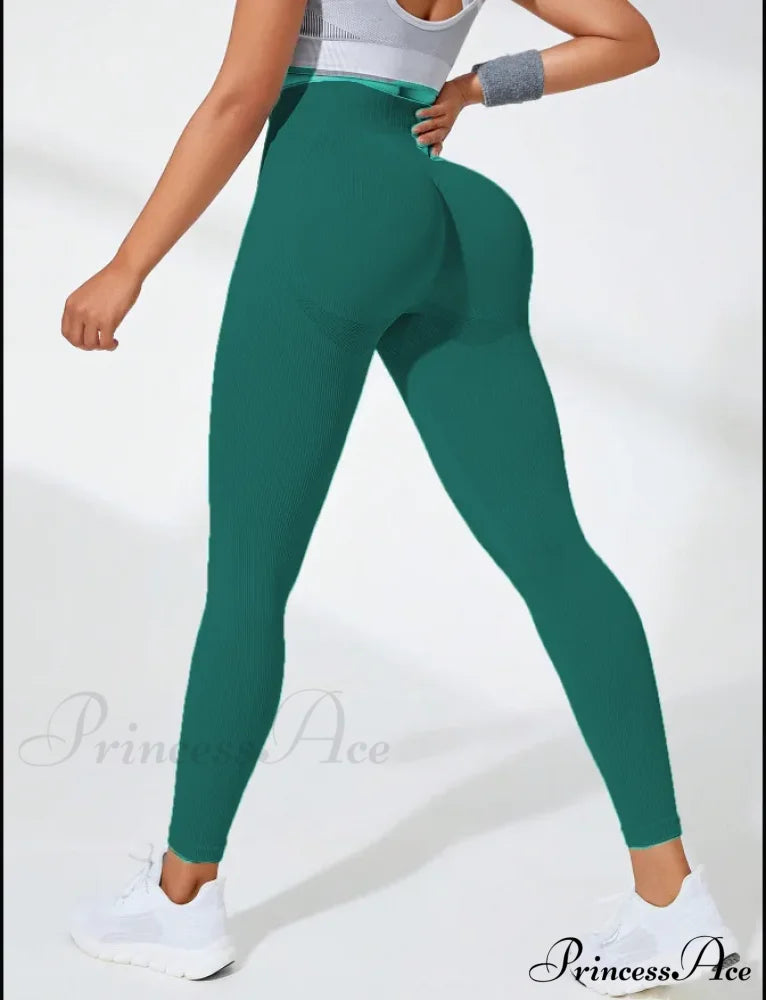 Thread Seamless High Waist Elastic Gym Legging Green / S