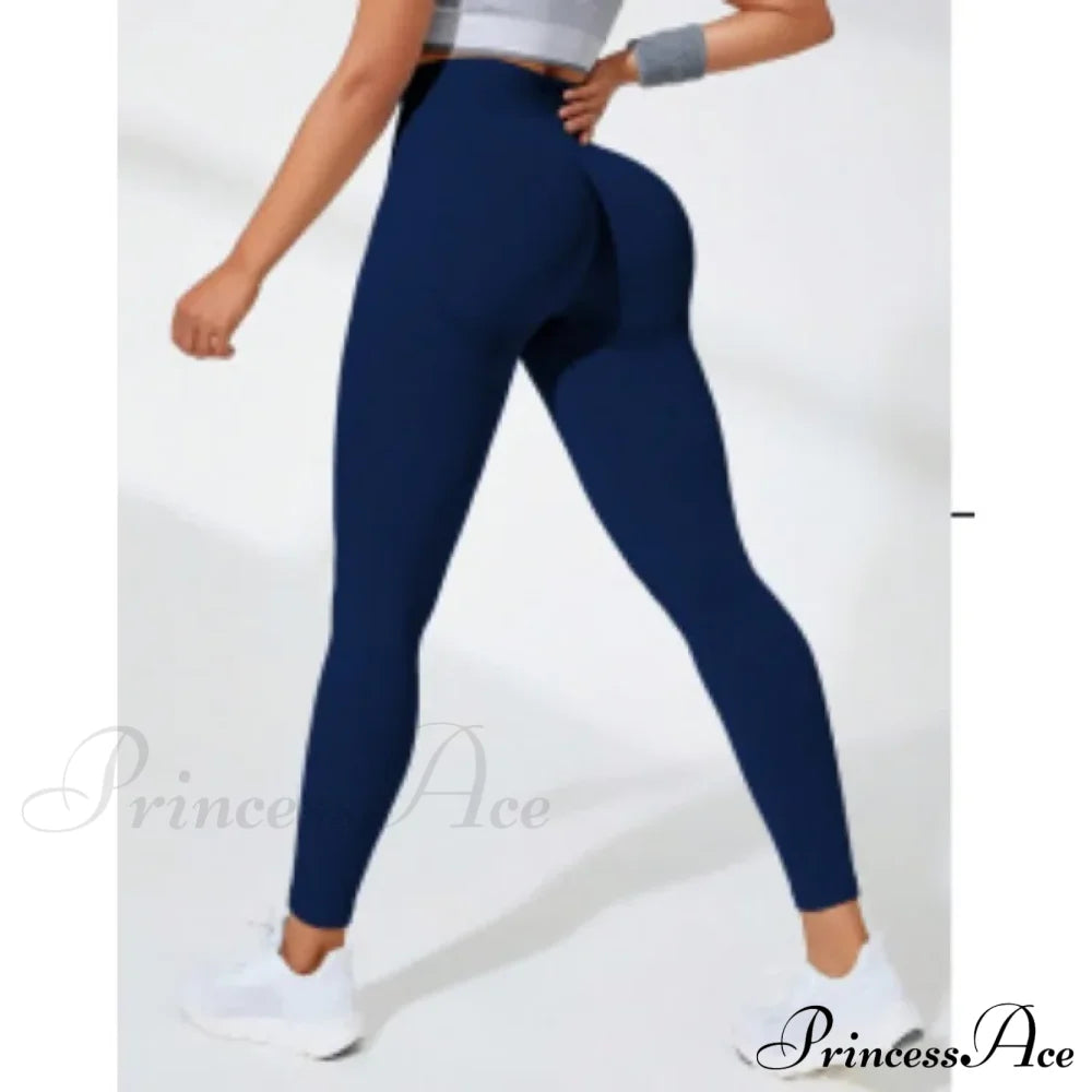 Thread Seamless High Waist Elastic Gym Legging Navy / S