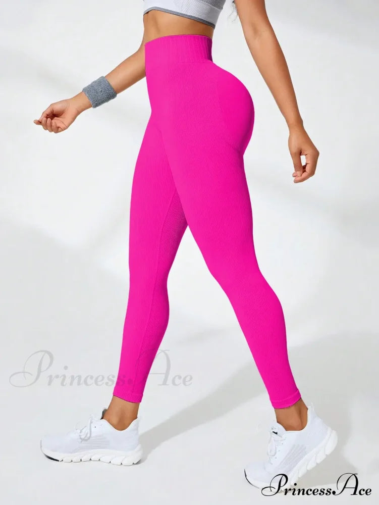 Thread Seamless High Waist Elastic Gym Legging Pink / S