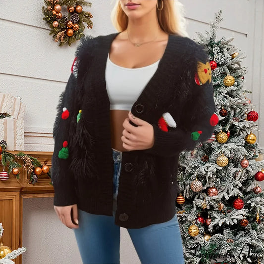 Three Decoration Lace Detail Cardigan Black / S Cardigan-241208