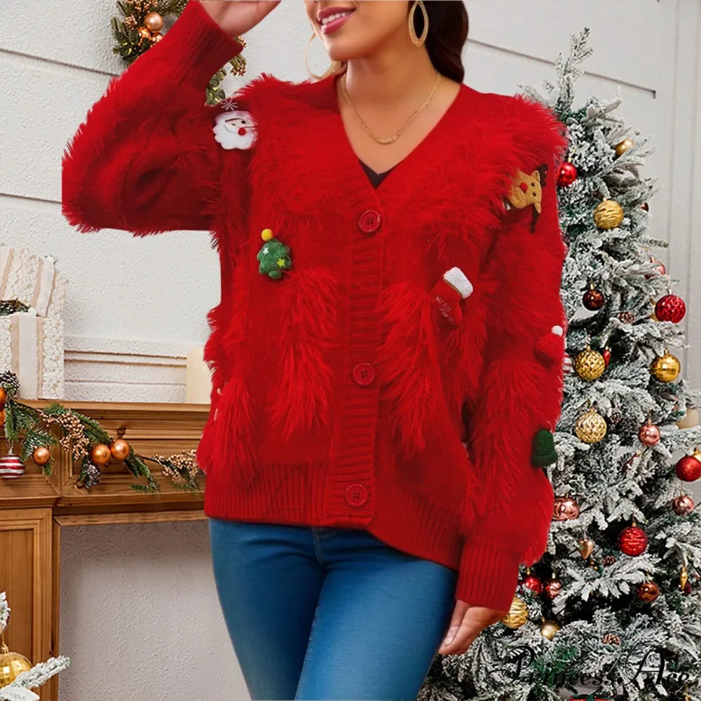 Three Decoration Lace Detail Cardigan Red / S Cardigan-241208