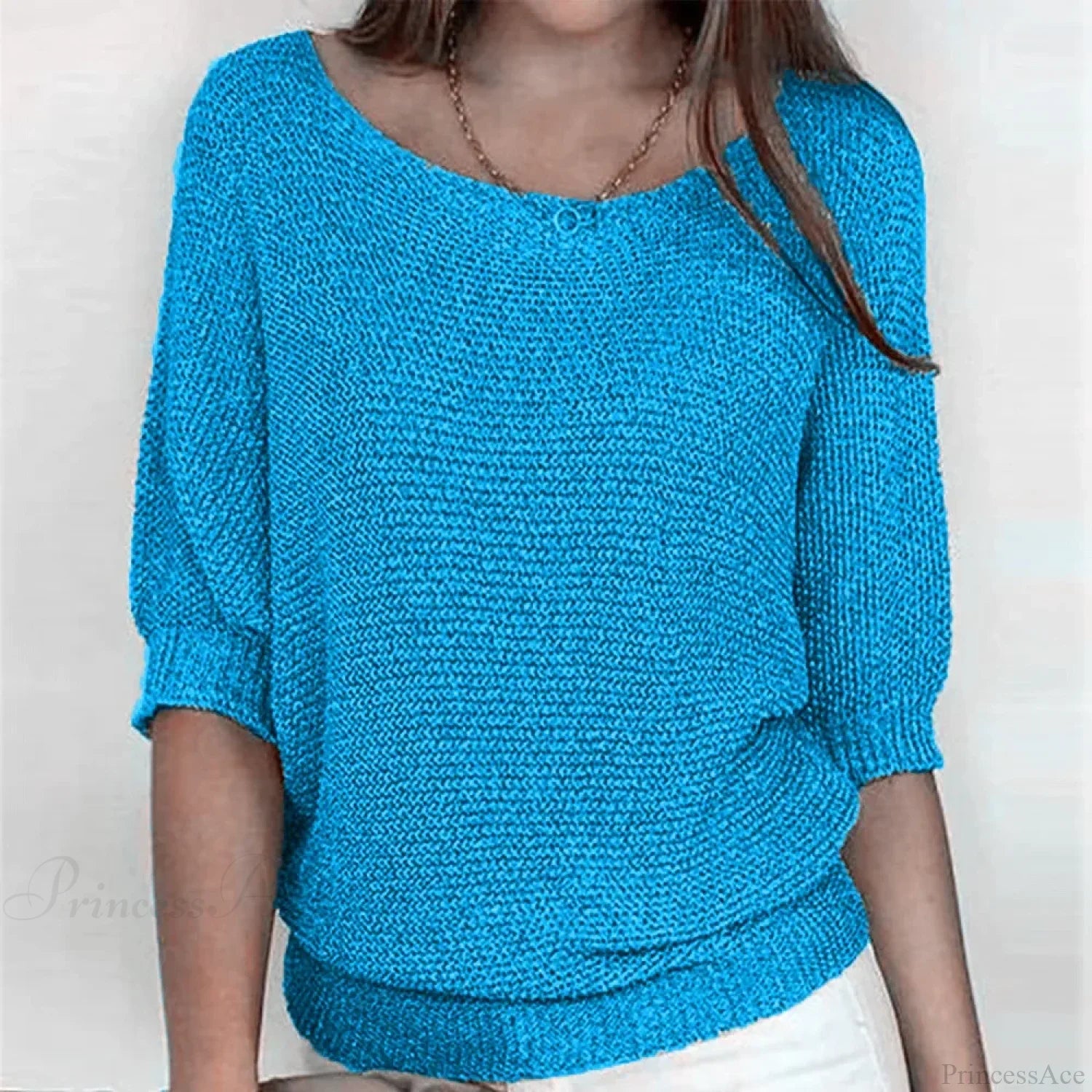 Three - Quarter Sleeve Elegant Purple Sweater light blue / S