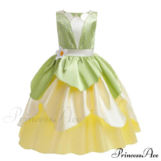 Tiana Dress Up Princess Cosplay Role Playing Party Sleeveless Carnival Halloween Kid Costume 3-4T