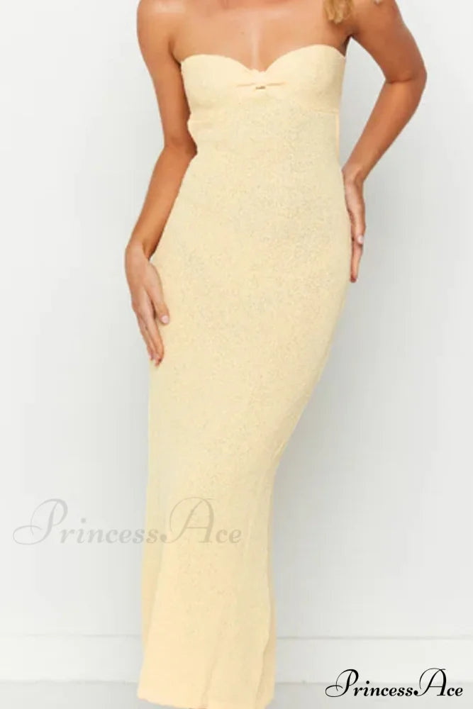 Tie-Back Strapless Dress With Low Cut Midi Dresses