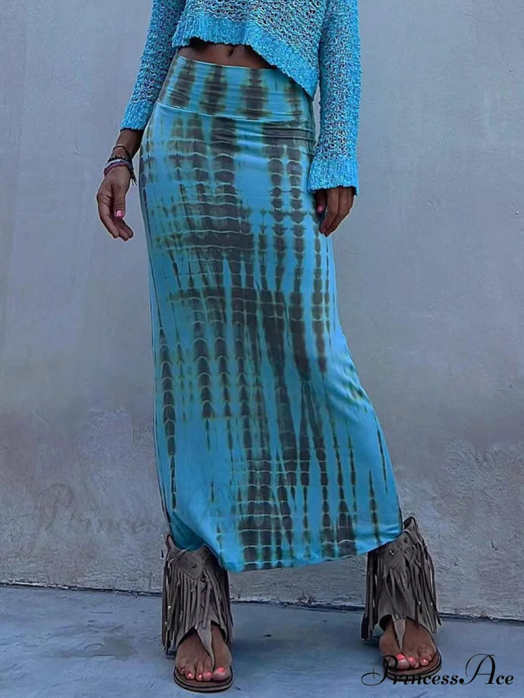 Tie-Dye Elastic Stylish Waist Maxi Skirt Blue / S Dresses