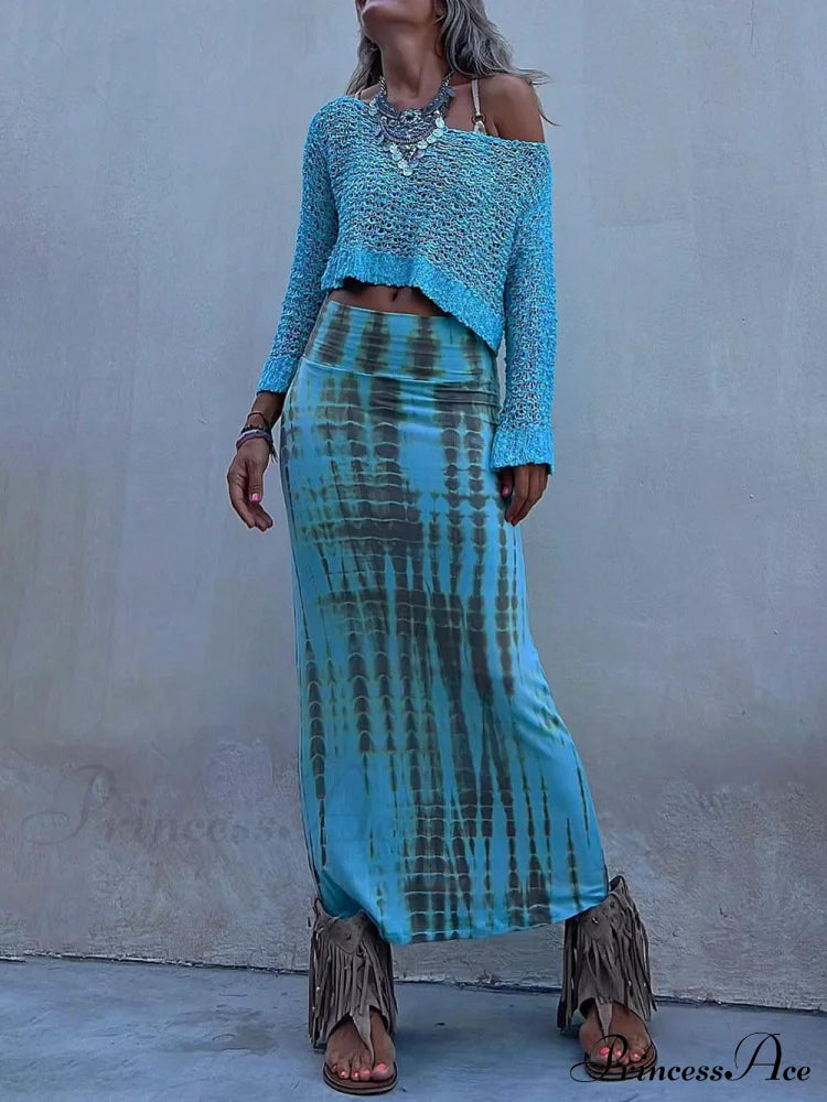 Tie-Dye Elastic Stylish Waist Maxi Skirt Dresses