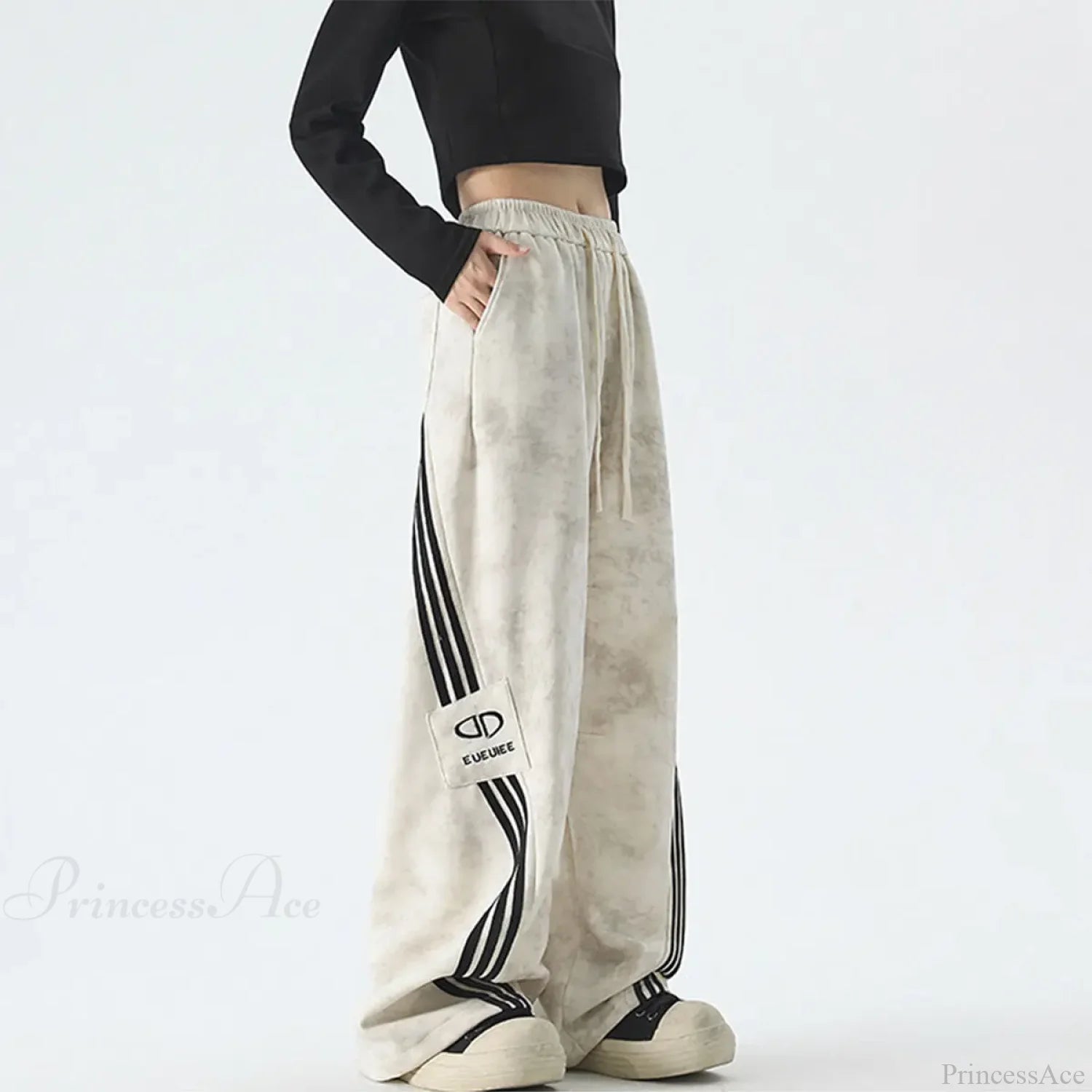 Tie Dye High Waist Motion Pants milky white / M