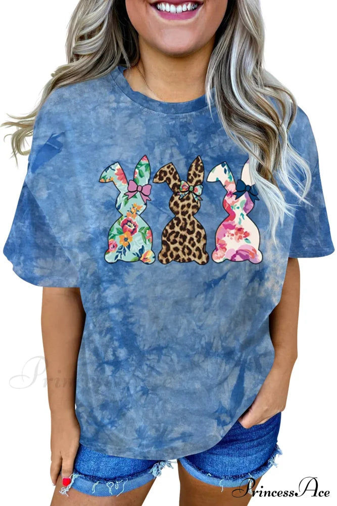 Tie-Dye Rabbit Graphic With T-Shirt Design Blue White / S Tees