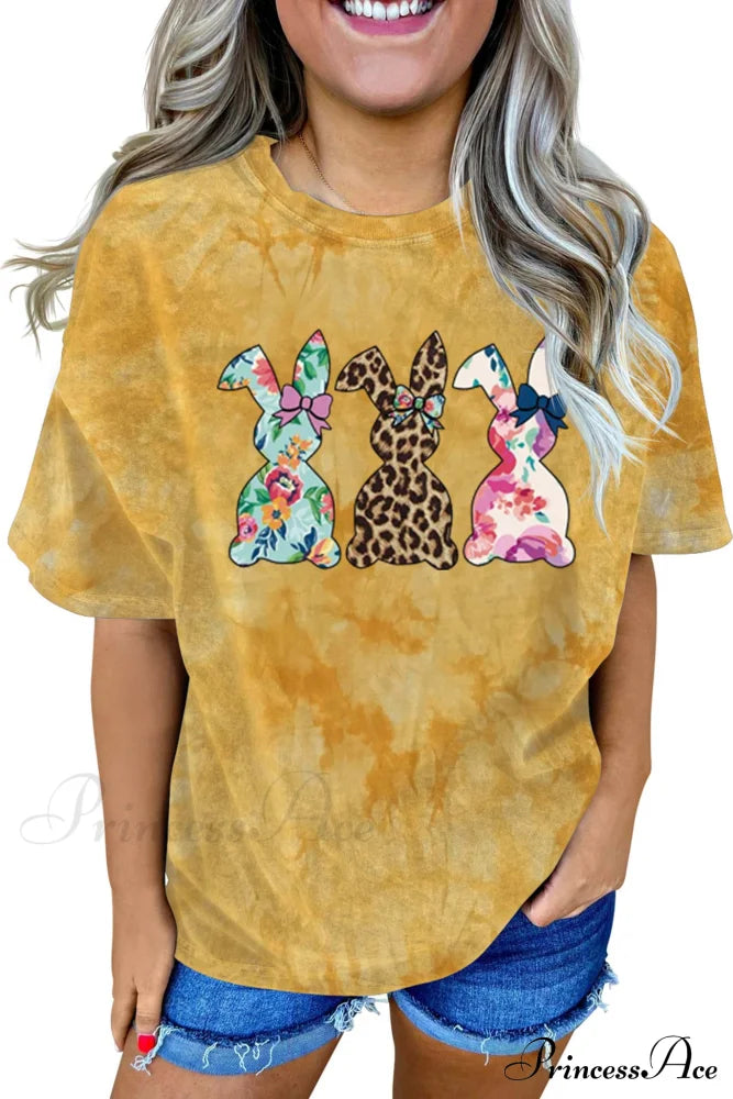 Tie-Dye Rabbit Graphic With T-Shirt Design Yellow / S Tees