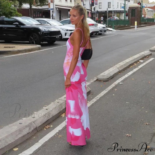 Tie-Dye Suspender Summer Backless Sling Long Beach Holiday Bodycon Dress